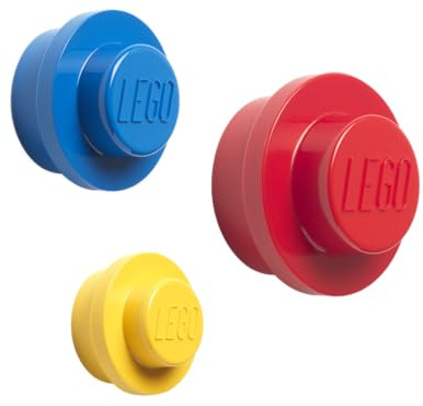 LEGO Wall Hanger Set - 3-Piece Decorative Home Accessories for Kids & Adults, Cute Room Decor, Space-Saving Coat Hooks, Wall Hangers Red, Blue, Yellow