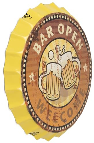 Blechschild Kronkorken Bar Open Welcome 33 cm Durchmesser cm Deko Schild mit Aufdruck Aufschrift