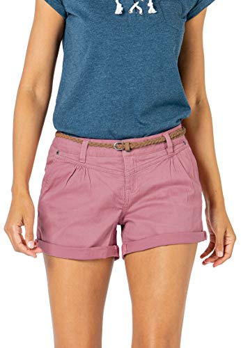 Sublevel Damen Kurze Hose Stretch-Shorts mit Flecht-Gürtel Dark-Rose S