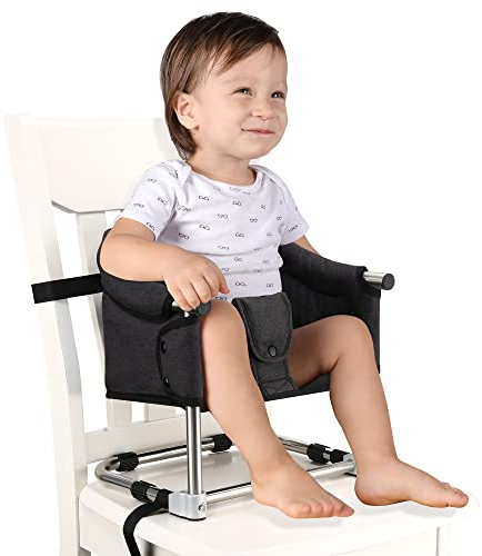 Toogel Rialzo Sedia per Bambini 6 a 36 Mesi, Seggiolone Pieghevole con Imbracatura di Sicurezza, 3 altezze, Seggiolino Pappa Alzasedia da Tavoloi con Borsa da Viaggio (Nero)