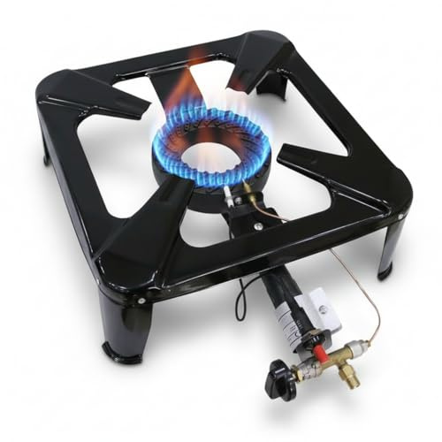 Melko Cuisinière à tabouret Allumage piézoélectrique 4 pieds 6,5KW Plaque de cuisson à gaz Cuisinière de camping Brûleur à gaz Fonte Acier
