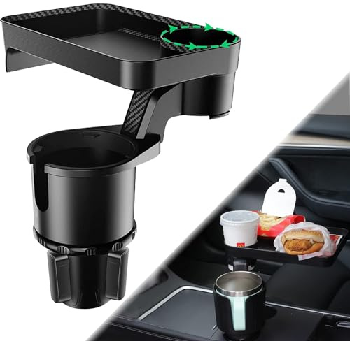 Chulovs Porte-gobelet pour voiture, porte-gobelet multifonction avec support de table rotatif à 360°, base réglable, grand porte-gobelet de voiture (noir)