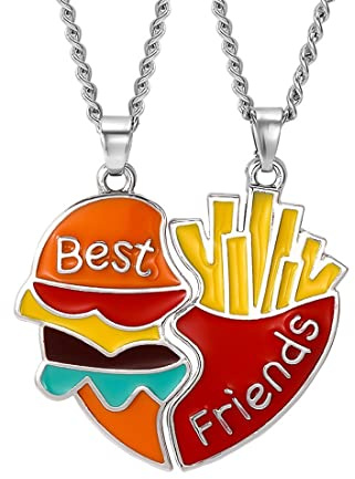 SJBAUTYO 2 Stück Freundschafts-Anhänger-Halsketten-Set,BFF Necklaces,Beste Freunde Ketten,Burger Fries Freundschaftskette für 2 Mädchen, Geburtstagsgeschenk für beste Freunde