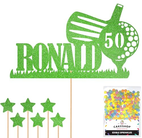 Personalised Golf Golfer Glitter Cake Topper - Green Custom Age & Name Glitter Cake Decoration and Sprinkles - Happy Birthday Decorations - Personalised Toppers for Cakes by Cakeshop