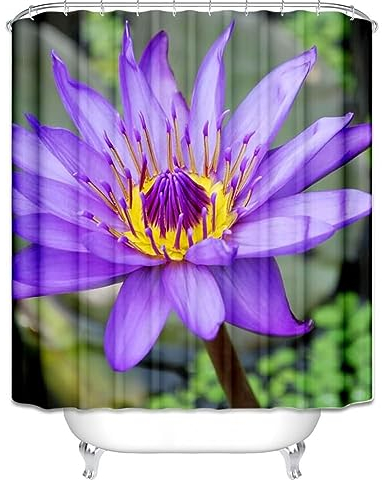 Homxi Duschvorhang Ösenringe,180 W x 200 H cm,Lila Duschvorhang Lila Blume Duschvorhang Polyester Duschvorhang Ringe Weiß