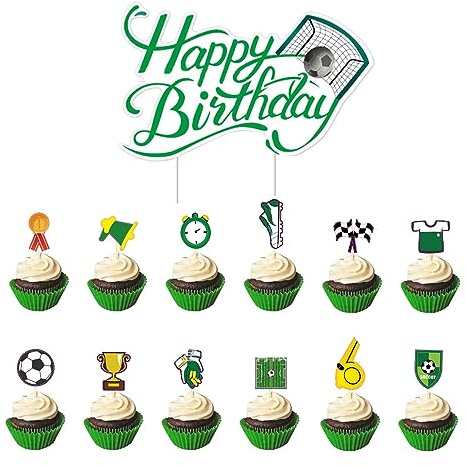 13 Stück Fußball Cupcake Toppers Fußball Kuchen Dekoration Sport Cupcake Picks Tortendeko für Fußball Sport Party Deko Baby Shower Kinder Jungen Geburtstag Mitgebsel