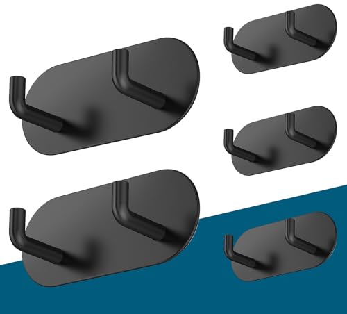 HouseUp Handtuchhalter ohne Bohren, 5er Set Klebehaken Schwarz Handtuchhalter Bad, Edelstahl Haken selbstklebend, Wandhaken Handtuchhaken