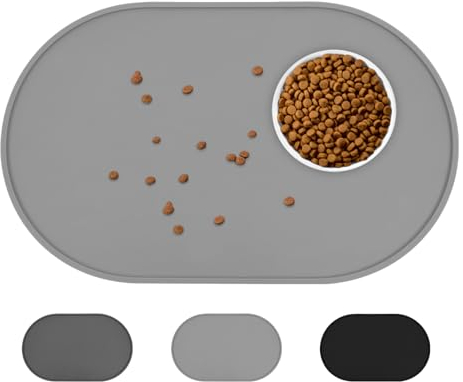 LDYOEN Napfunterlage Hund Katzen - Hundenapf Unterlage Katzennapf Unterlage aus Silikon - Hunde Katzen Futtermatte wasserdichte und rutschfeste - Fressnapf Unterlage Groß 48x30cm - Hellgrau