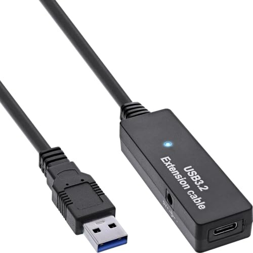 InLine USB 3.2 Gen.1 Aktiv-Verlängerung, USB-A Stecker an USB-C Buchse, Reapter-Kabel mit Signalverstärkung, lange Distanzen, für Festplatten, Drucker, Webcams, Tastaturen und mehr, 5m, 35650B