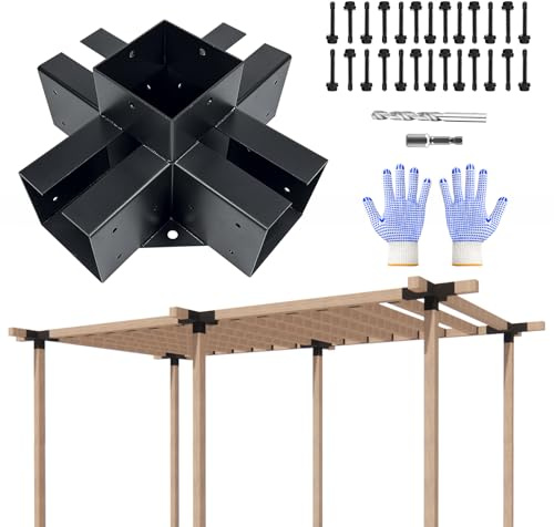 VoTwoofv pergola Bracket kit 4 x 4,5-Way Cross-Shaped Bracket Woodworks Pergola kit for Lumber (Actual: 3.5 x3.5'') for Outdoor Gazebos,Patio Pergolas,Log Cabins - 1 Pack