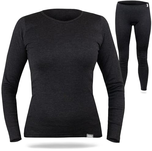 SES Termounderkläder för kvinnor av 75 % bomull och 25 % polyester, ventilerande och hållbara termounderkläder för damer/termounderkläder för kvinnor för värme och komfort, antracit, 46