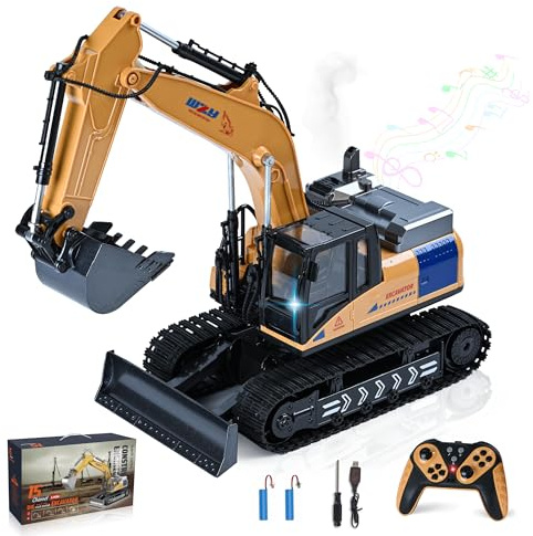 ITECRONH 2.4GHz RC Excavator with Metal Shovel, Lights & Sounds – 15CH Remote Control Construction Model for Teens & Adults (12+), Ideal for Christmas or Birthday Gift