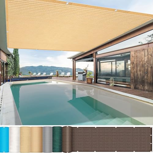 Tenda a Vela Parasole Rettangolare 3.2 x 3.2 m Hdpe, Permeabile All'Aria e All'Acqua Tende Parasole Esterno con Occhielli Tenda a Vela per Carport Piscine, Giallo sabbia