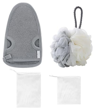 1 Badetuch, 1 Badereinigungsball und 2 Schaumnetze, Peeling-Handschuhe, Seifenspender, Badeutensilien, Badezimmerzubehör, Körperpeelingtuch