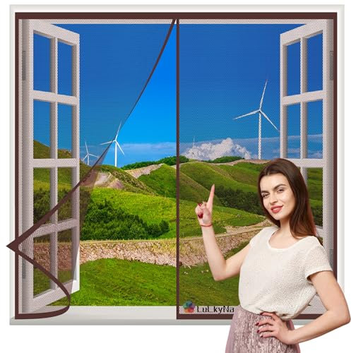 Magnet Fliegengitter Fenster Braun 130x130cm Insektenschutzgitter Terrassentür Magnet Fliegenvorhang Kinderleichte Klebemontage ohne Bohren