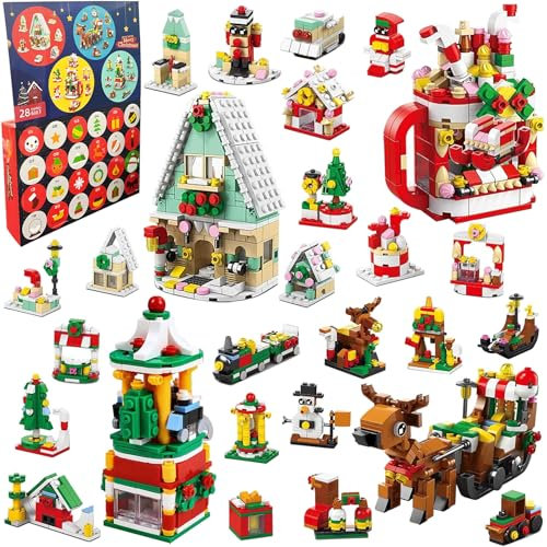 Calendario Adviento con 24 Regalos,Niños Calendario Adviento de Navidad,Incl. Papá Noel, árboles de Navidad, trenes,Regalo de Cuenta Atrás de Navidad para Niños y Niñas