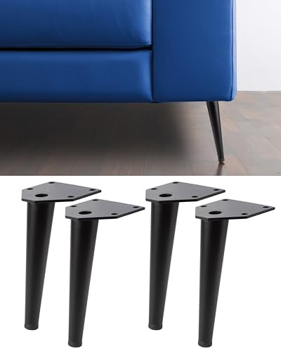 IPEA 4 x möbelfötter, fåtöljer, fåtöljer, SWING BLACK – set med 4 järnben – fötter med lutande och elegant design – höjd 150 mm – färg svart