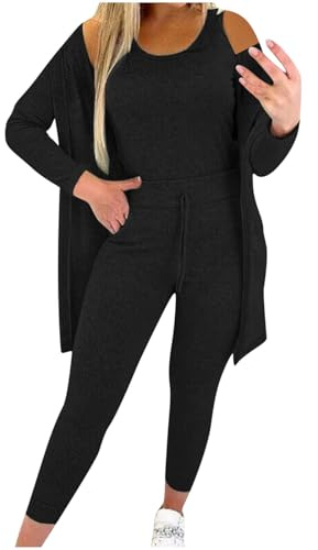 3 Piece Tracksuit Womens Full Set Lounge Wear Sets Plain Long Sleeve Cardigan Coat + Crop Tank Tops + Sweat Pants Casual Sweatsuit Sets Workout Joggers Outfit Activewear Gym Sets UK Sale Clearance