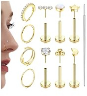 Adramata Nasenpiercing Chirurgenstahl Nasenring Nasenstecker Hypoallergen Helix Piercings Gewindeloses Einstecken Lippenpiercing Medusa Labret Piercing Ring Conch Tragus Piercing Ohr Gold/Silber