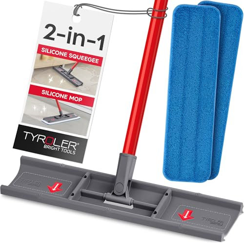 Tyroler Moppy Shmoppy 2-in-1 Mocio Lavapavimenti & Tira Acqua Pavimenti Esterno | Tergipavimento Professionale 4 Parti - Manico Lungo 140cm, Testa 100% Silicone 42cm | Tiraacqua Pavimenti