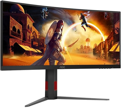 AOC CU34G4Z Monitor Gaming 34 WQHD Curvo, 240 Hz, Fast VA, 1 ms GtG, HDR400, FreeSync Prem., Altura Ajustable (3440x1440, 2X HDMI 2.1, 1x DP 1.4, USB-Hub) Negro/Rojo