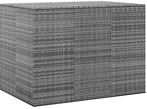 Homgoday Baúl para Cojines de jardín ratán PE Gris 145x100x103 cm Caja de Almacenaje Cofre de Herramientas para Jardín, Baúl para Cojines Almohadas Mantas