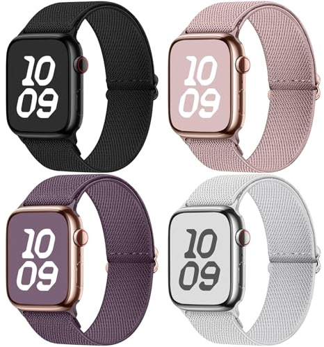 Fullmosa Vattenavvisande nylon Armband Kompatibelt med Apple Watch 42mm (S11 10) 40mm 41mm 38mm, 4 stycken stretchiga sportarmband för iWatch SE 3 2 1 Series 11 10 9 8 7 6 5 4 3 2 1