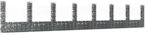 Gecheer Gabion basket U-shape with 8 iron columns 860x20x150 cm Model151288 Home Fence
