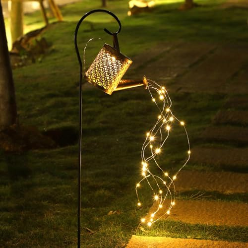 Regadera solar decorativa for jardín, luces de ducha exteriores impermeables - Gran farol metálico retro colgante en forma de estrella for camino, jardín, patio y césped(E)