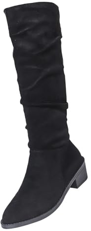 Cowboystövlar dam medium hög, knähöga stövlar dam med klack, vinterstövlar, blockklack, vida stövlar, fashionabla höga stövlar, spetsiga slip-stövlar, bekväma damstövlar, slouchy västerländska stövlar
