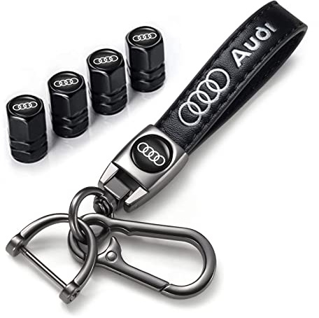 Capuchon de Valve Auto Bouchons de Valve et Cuir Porte-clés de Voiture pour Audi A1 A3 RS3 A4 A5 A6 A7 RS7 A8 Q3 Q5 Q7 R8 S Series, Porte-clés Pneus de Voiture Accesoire