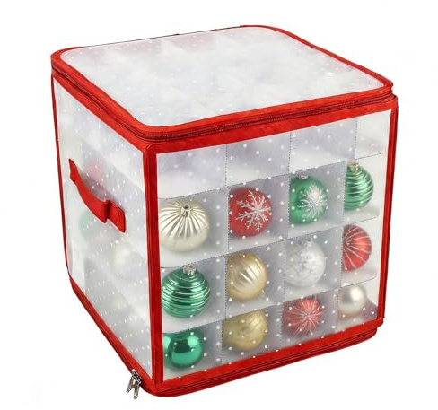 Boîte de Rangement pour Ornements de Noël - Pour Décorations Festives avec Séparateurs | Conteneurs de Rangement à Fermeture Éclair pour Boules de Noël | pour Chambre Salon Intérieur Extérieur Cheminé