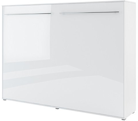 Schrankbett Concept PRO Horizontal, Wandklappbett, Bettschrank, Wandbett, Schrank mit integriertem Klappbett, Funktionsbett (140 x 200 cm, Weiß/Weiß Hochglanz, Horizontal)