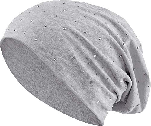 Balinco Long Slouch Beanie für Damen, Herren & Teens mit Strass Nieten, Weiche 100 % Baumwoll-Jersey Mütze, Elastische Einheitsgröße im Heather Style Winter mütze