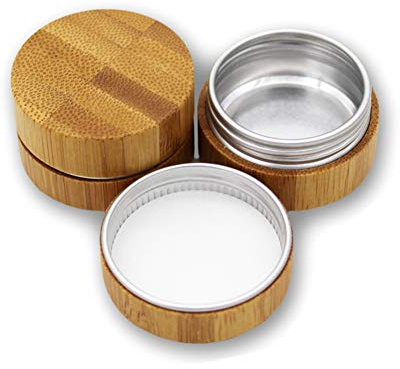 2 Pieces 10ml Empty Aluminum Tin with Bamboo Shell Cosmetic Sample Containers Round Metal Tin Jars Bamboo Tins Round Bamboo Cosmetic Jars with Screw Lids for Make Up Lotion Sample Lip Balm Eye Shadow