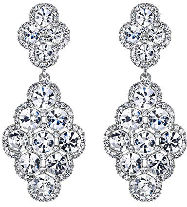 EVER FAITH Damen Ohrringe Hochzeit Braut Rhombus Strass Kristall Hohl Kronleuchter Ohrhänger