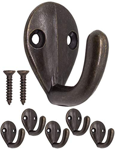 Fuxxer® 5x Massive Metall-Haken, Garderoben-Haken, Handtuch-Haken, Antikes Bronze Design