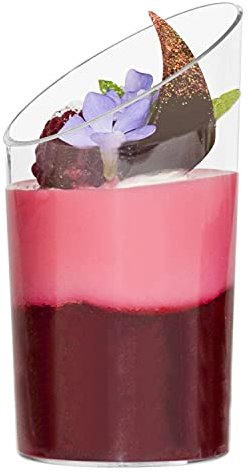 BELLE VOUS Pack de 50 Mini Vasitos para Postres de Plástico Transparente - 5 x 8,2 cm - Tarros de Plástico para Chuches Redondos de 70 ml - Vasos para Postres, Muestras, Aperitivos, Postres Parfait