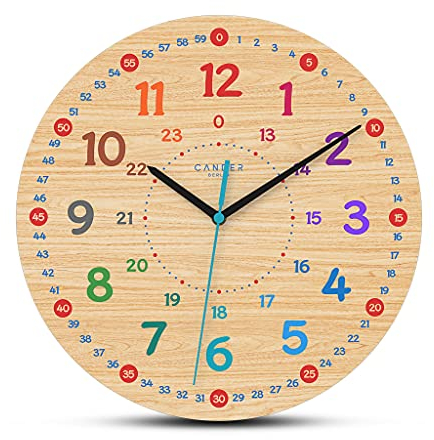 Cander Berlin MNU 7930 A Kinderwanduhr Holz lautlos 30,5 cm geräuschlos MDF Lernuhr Lernzifferblatt Jungen Mädchen Kinderzimmer ohne Tickgeräusche