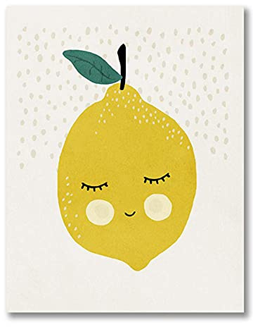 CloudShang Zitrone Kunstdrucke Kinderzimmer Dekor Zitrone Mid Century Cartoon Wanddeko Obst Zitrone Bild Nordic Poster Baby Kinderzimmer Schlafzimmer Dekor Leinwand Bild G07048 30x40cm/Kein Rahmen