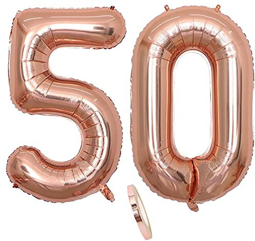 2 Numero di Palloncini 50, Numeri 50 Anni Compleanno Decorazioni Oro Rosa Donna Ragazza, Rose Gold Grandi Gigante Foil Elio Palloncino Gonfiabile Balloons Happy Birthday Matrimonio Festa (XXXL 100cm)