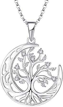 JO WISDOM Collier Arbre de la vie Argent 925/1000 Femme,Pendentif avec 3A Oxyde de Zirconium