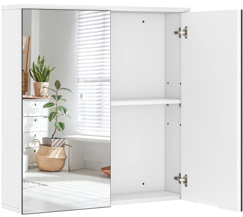 Yaheetech Specchio Contenitore Bagno con 2 Porte Ripiano Regolabile Salvaspazio Bianco 65 x 63 x 15 cm Armadietto Bagno Mobiletto Specchiera Armadio da Parete per Soggiorno Cucina