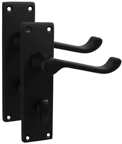 Golden Grace Victorian Scroll Bathroom Lock Door, Pair, Matt Black | Includes matching screws, spindle and thumbturn spindle for quick setup; sleek matt black metal with 150mm x 40mm backplate.