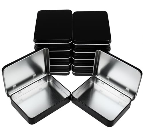 12 Stück rechteckige Metalldosen mit Scharnier, schwarz | Leere Behälter, Aufbewahrungs-Organizer, Mini-Box-Set, 11,5 x 8,5 x 2,2 cm