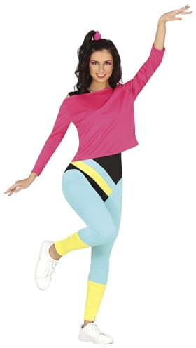 FIESTAS GUIRCA 80er-Jahre-Kostüm für Gymnastik – Outfit mit rosa T-Shirt und mehrfarbigem Overall, Gymnastiklehrerin für Damen und Erwachsene