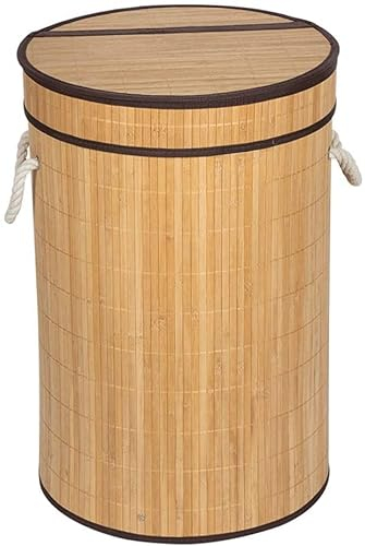 ABGRC Cubo de Basura Papelera de bambú idílico, Cesta de Basura Redonda Hecha a Mano de Gran Capacidad para Oficina, Sala de Estar, Dormitorio, baño, Cocina, marrón Moderno