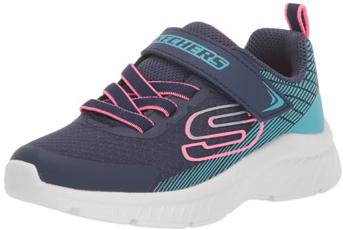 Skechers Unisex-Child Microspec Plus - Swirl Sweet Sneaker, Navy/Multi, 4 Big Kid