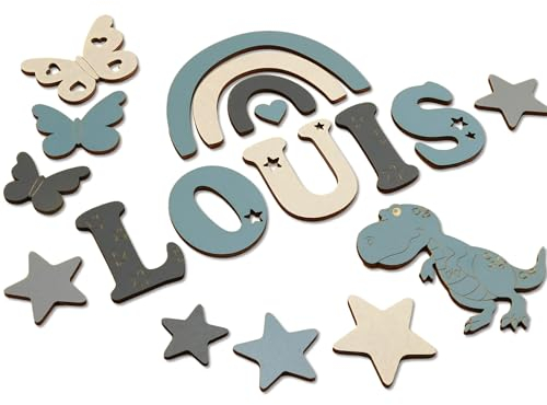 Holzbuchstaben Kinderzimmer Türschild Personalisiert Wanddeko Babyzimmer Holz Name Deko Wand Buchstaben Kinder Geschenk Tür Holzbuchstaben Set Wanddeko (Farbmuster LOUIS 7cm)