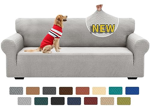 XINEAGE Sofabezug 3 Sitzer, High Stretch Sofaüberwurf für Wohnzimmer, Moderne Sofaüberzug, Jacquard Sofa überzug für Hunde, Haustiere, Rutschfester Sofa Cover (3 Sitzer, Silber Grau)